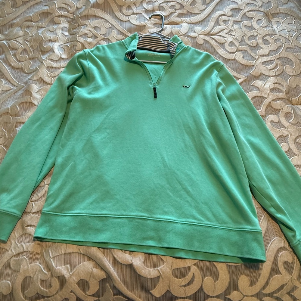Vineyard Vines Green Pullover with Striped Collar